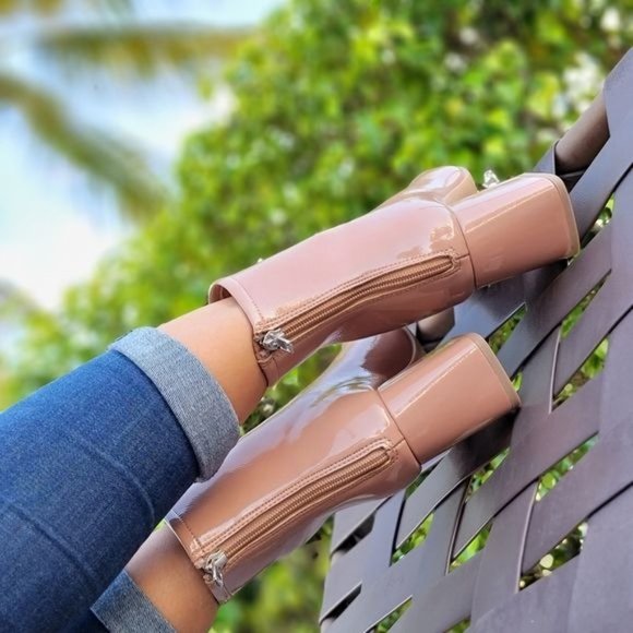 Women's Camel PAT Ankle Square Toe Booties - Picture 4 of 6